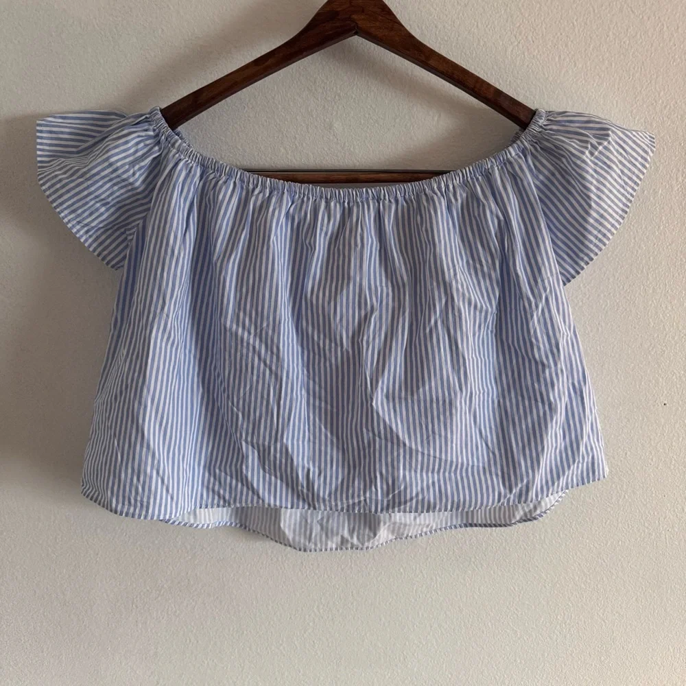 Zara Basics Collection Cropped Top Blue & White Striped Size Sm Nautical Beachy